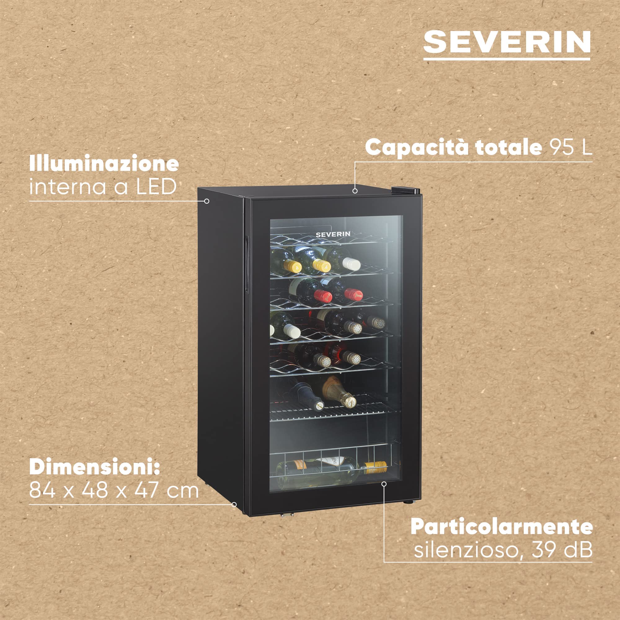 Severin KS 9894 cantinetta vino 33 bottiglie 95L nero