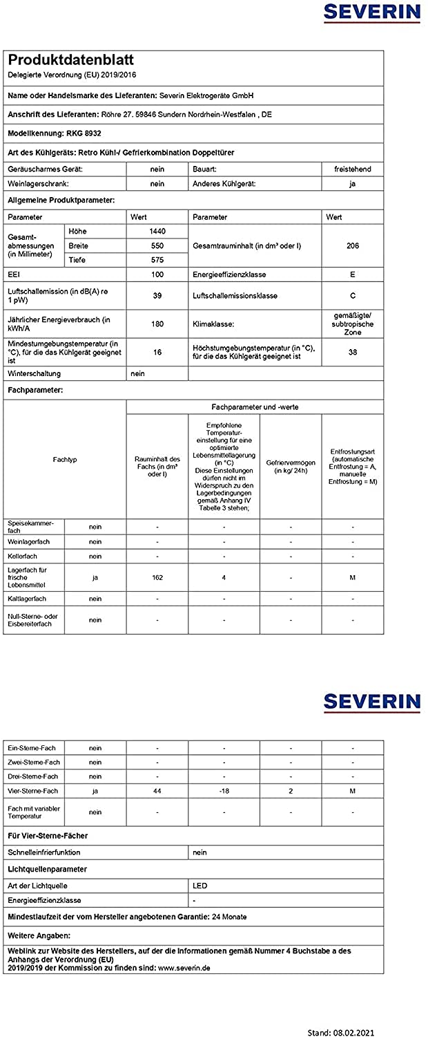 Severin RKG 8932 Frigorifero Doppia Porta Retrò Nero 208 L