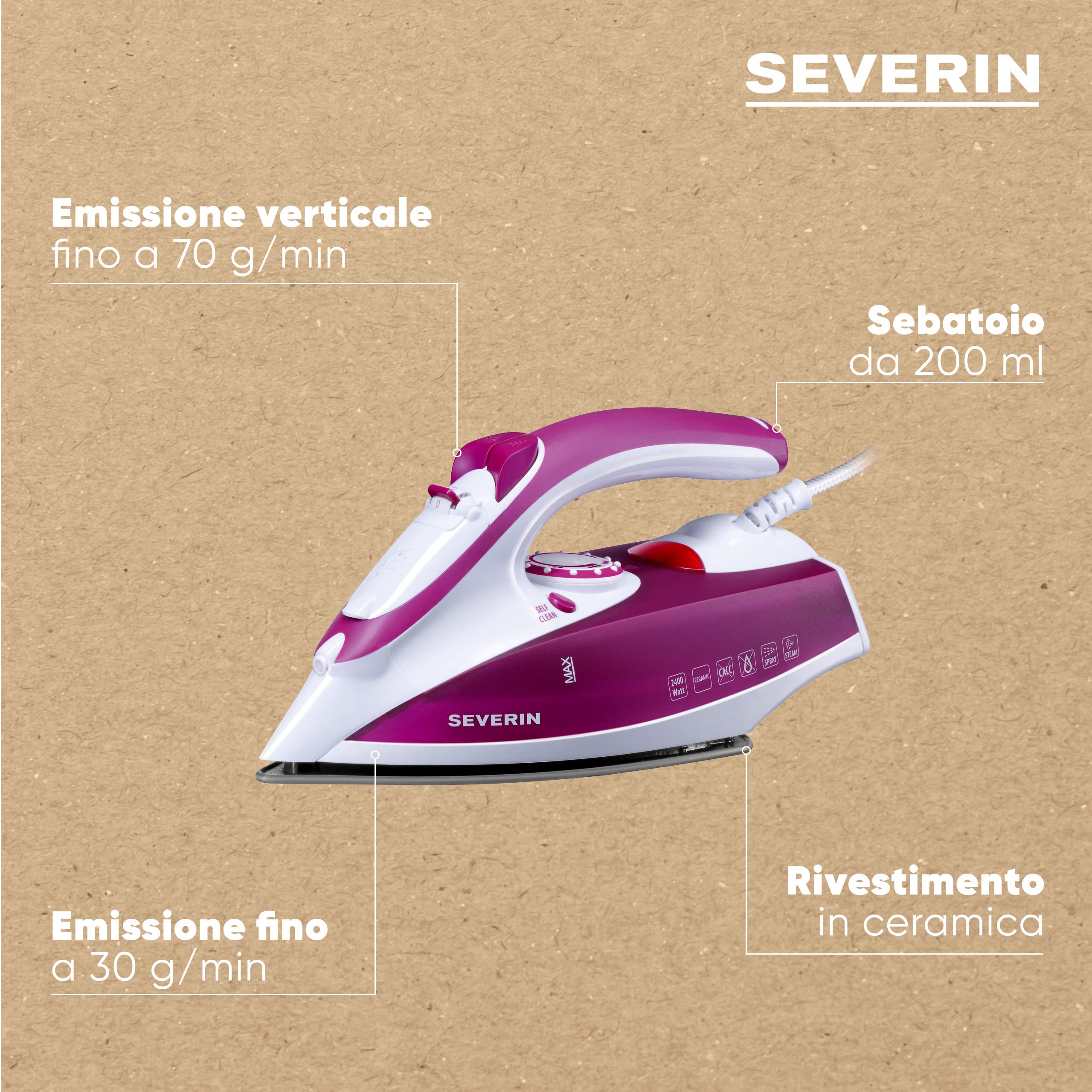 Severin BA 3243 ferro da stiro vapore bianco viola 2400W