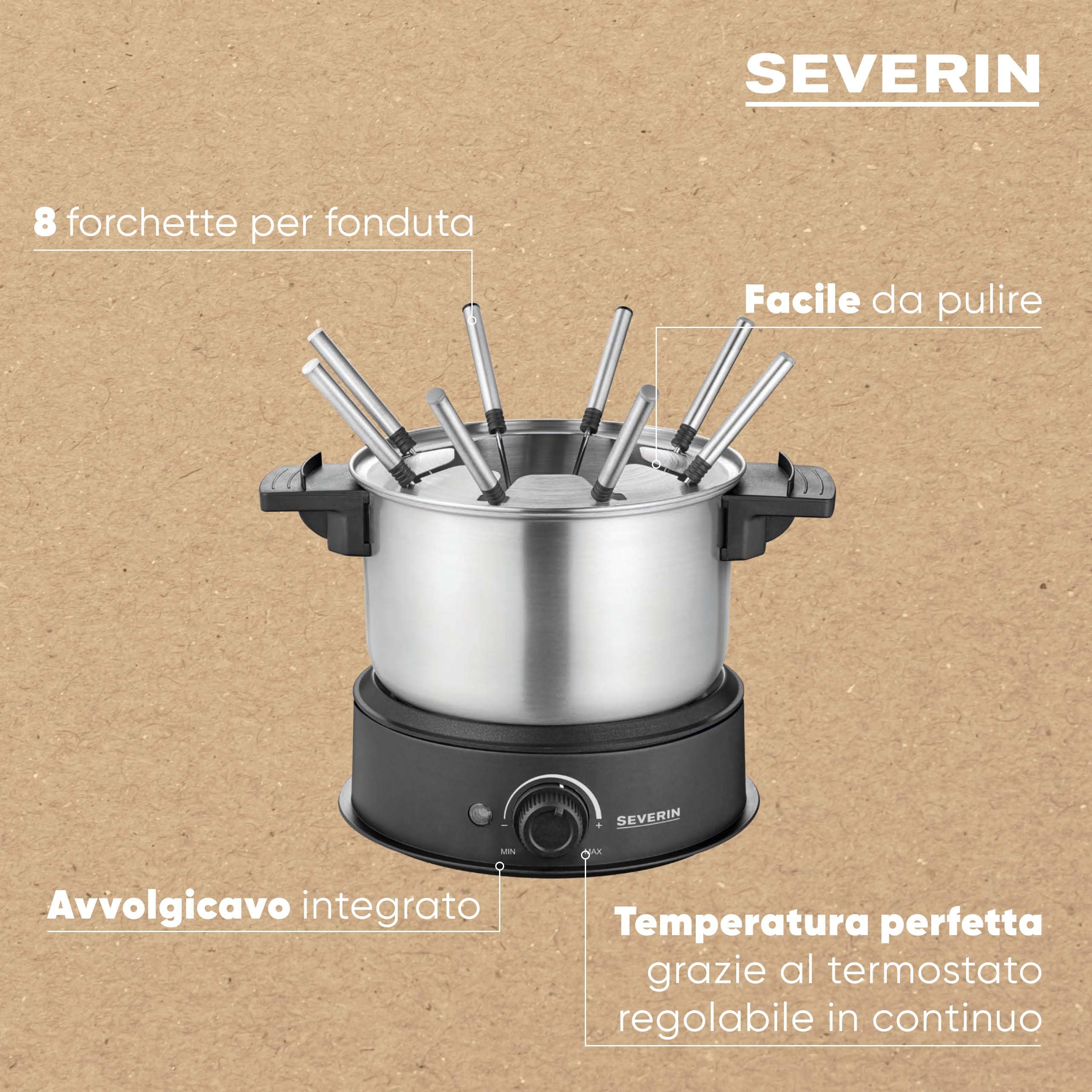 Severin FO 2470 Set Fonduta Elettrica 1,4L Inox 1500W
