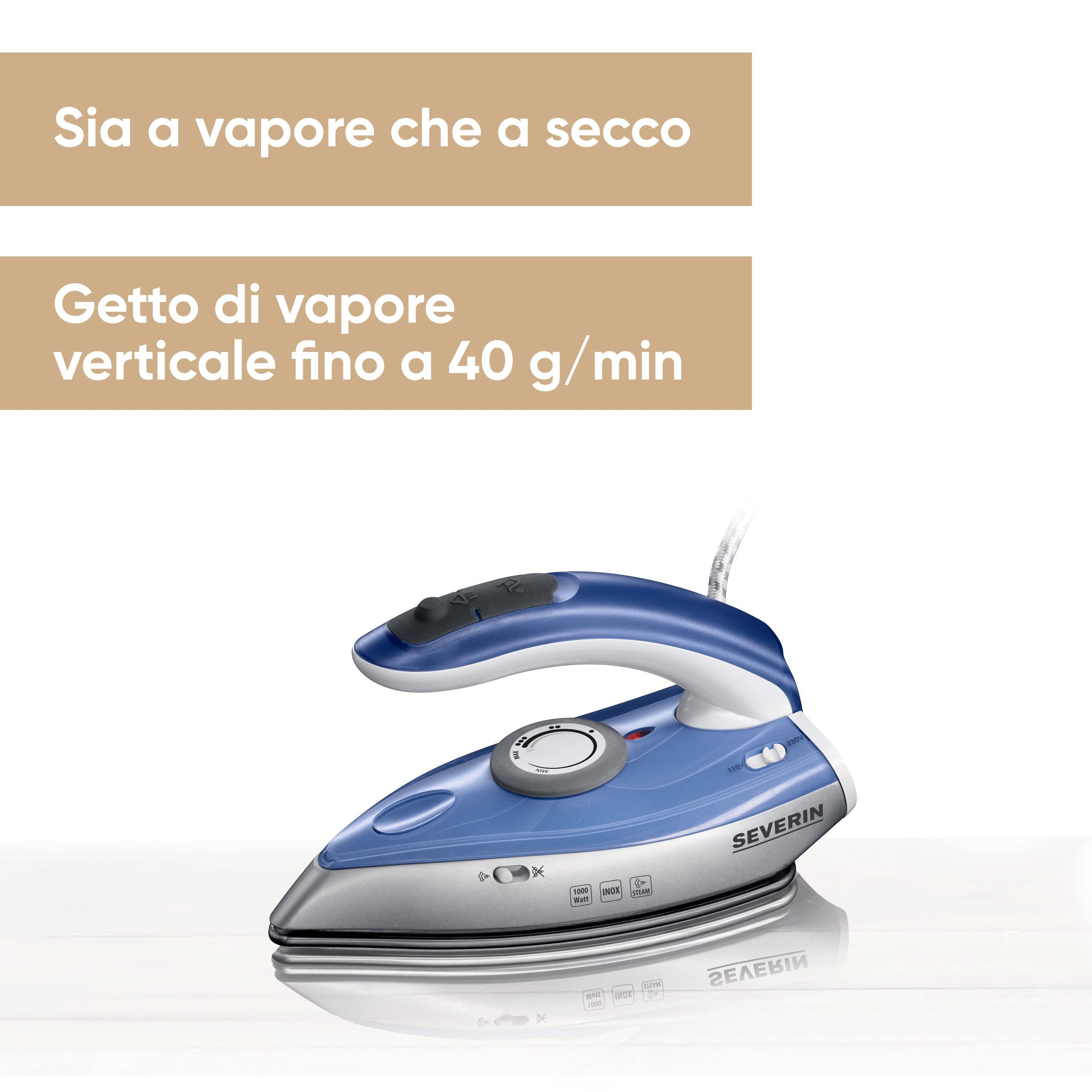 Severin BA 3234 Ferro da Stiro Vapore Viaggio Blu 1000 W