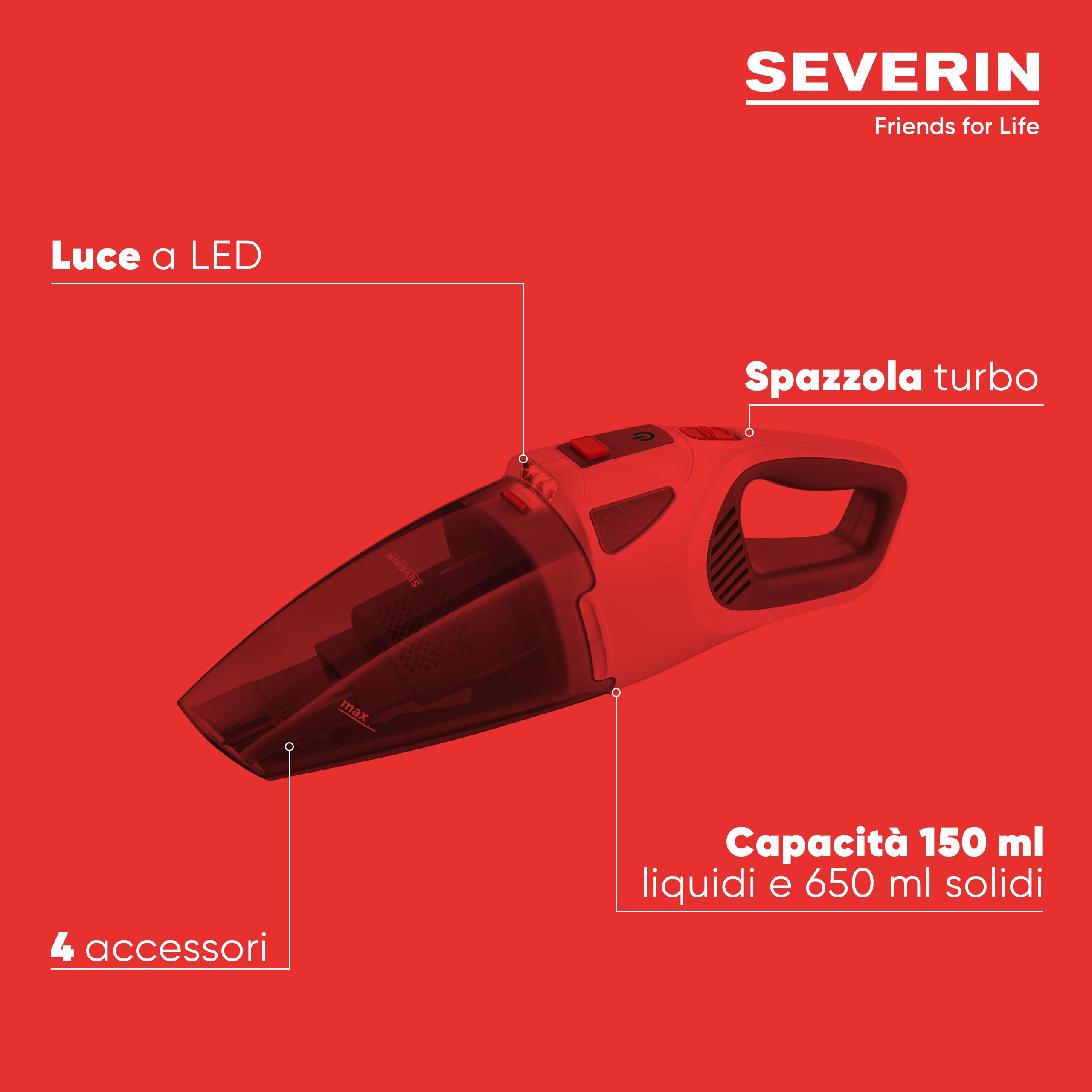 Severin Pulizia HV 7146 aspirapolvere senza fili handheld solidi liquidi