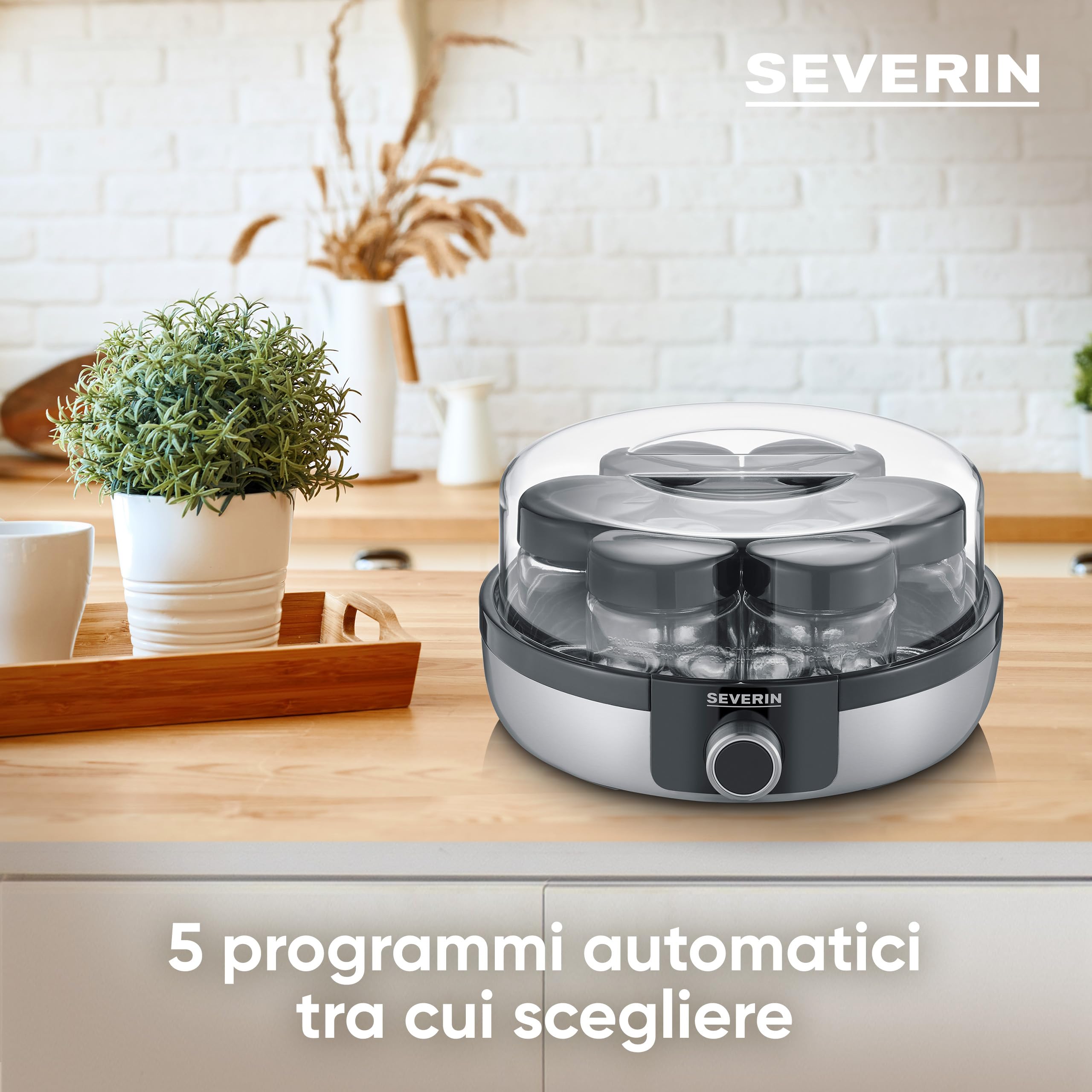 Severin JG 3521 Yogurtiera 7 Vasetti Vetro Display LED Nero