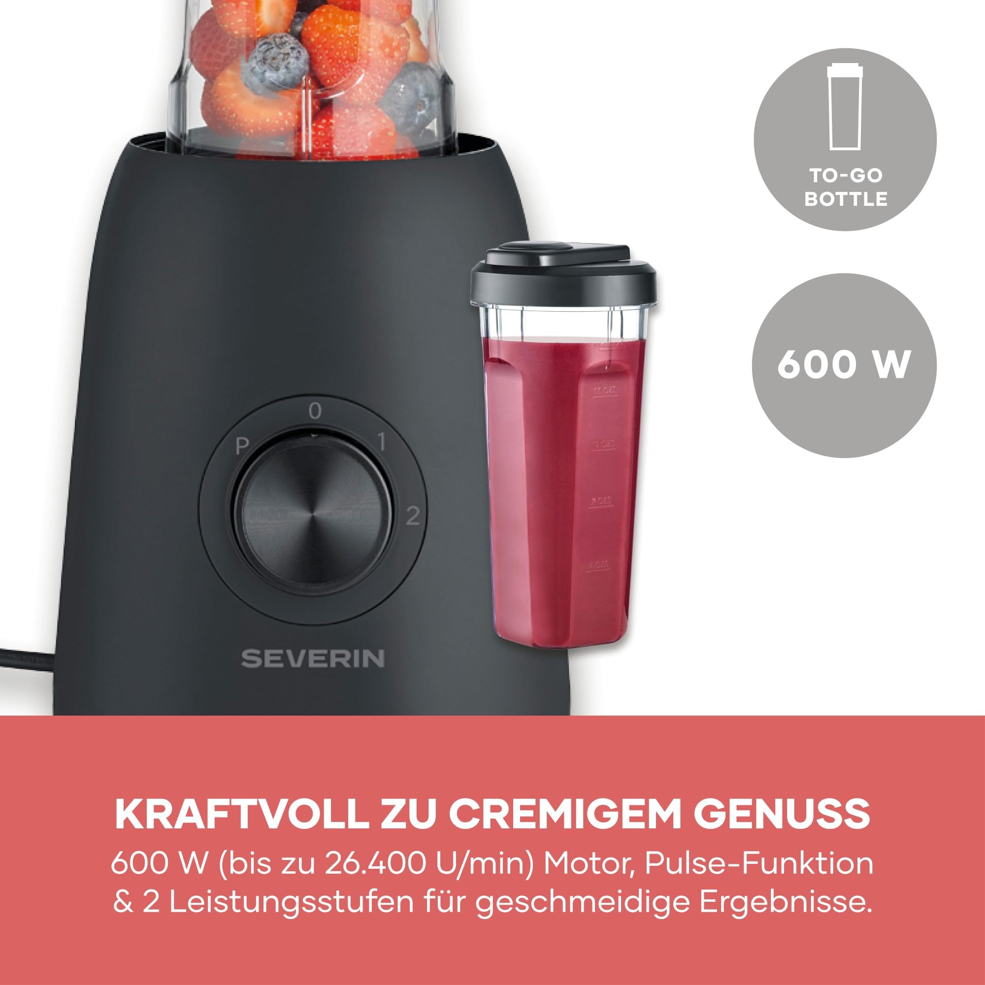 Severin SM 3724 frullatore vetro 1,5L 600W pulse