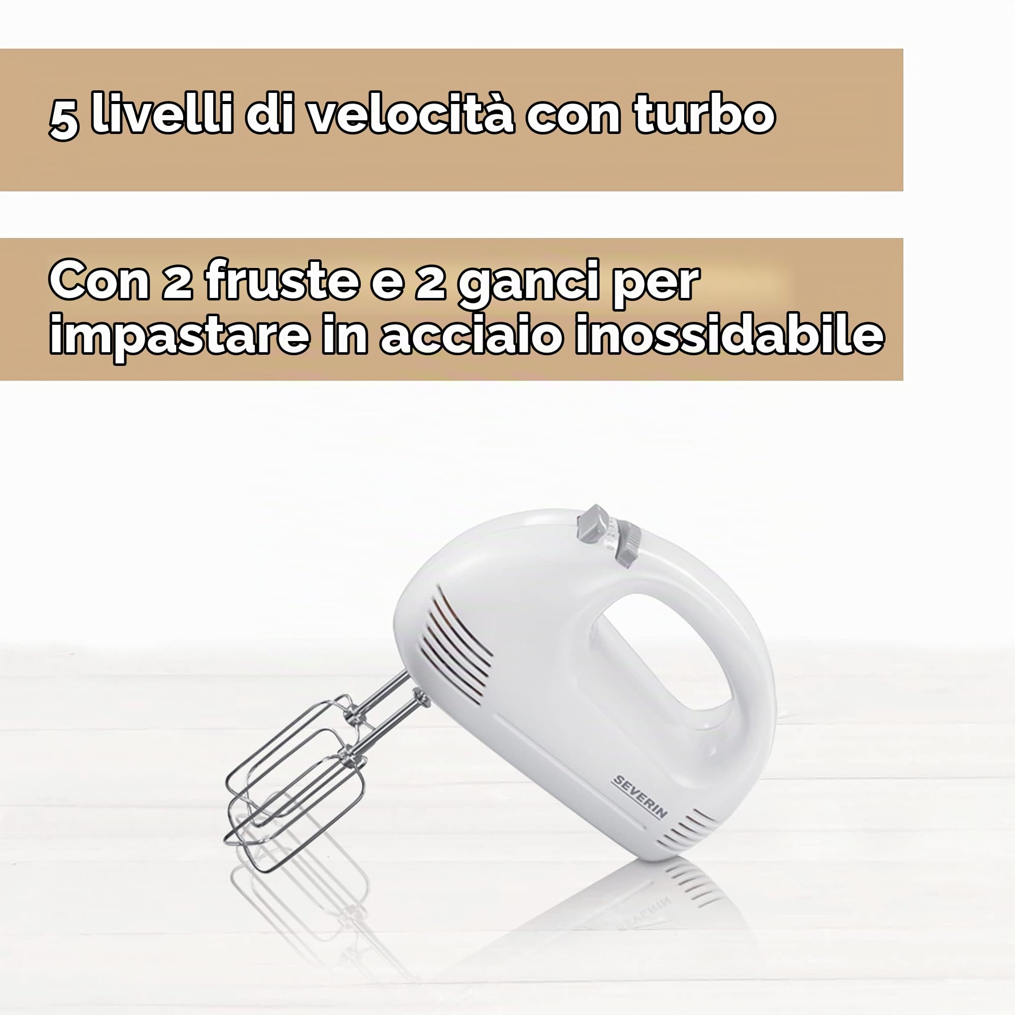Severin HM 3827 Sbattitore Elettrico 200W 5 Velocità Acciaio