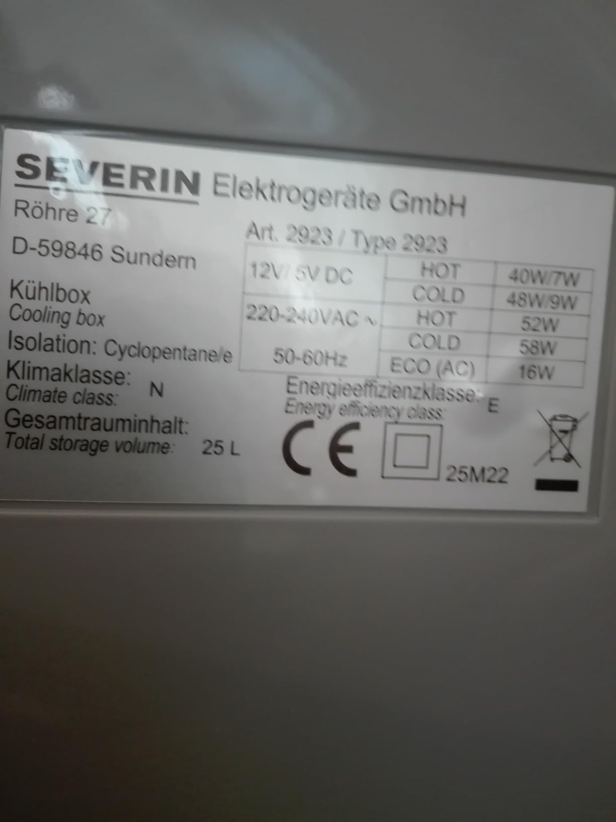 Severin KB 2923 frigo portatile 25L caldo-freddo USB+12V
