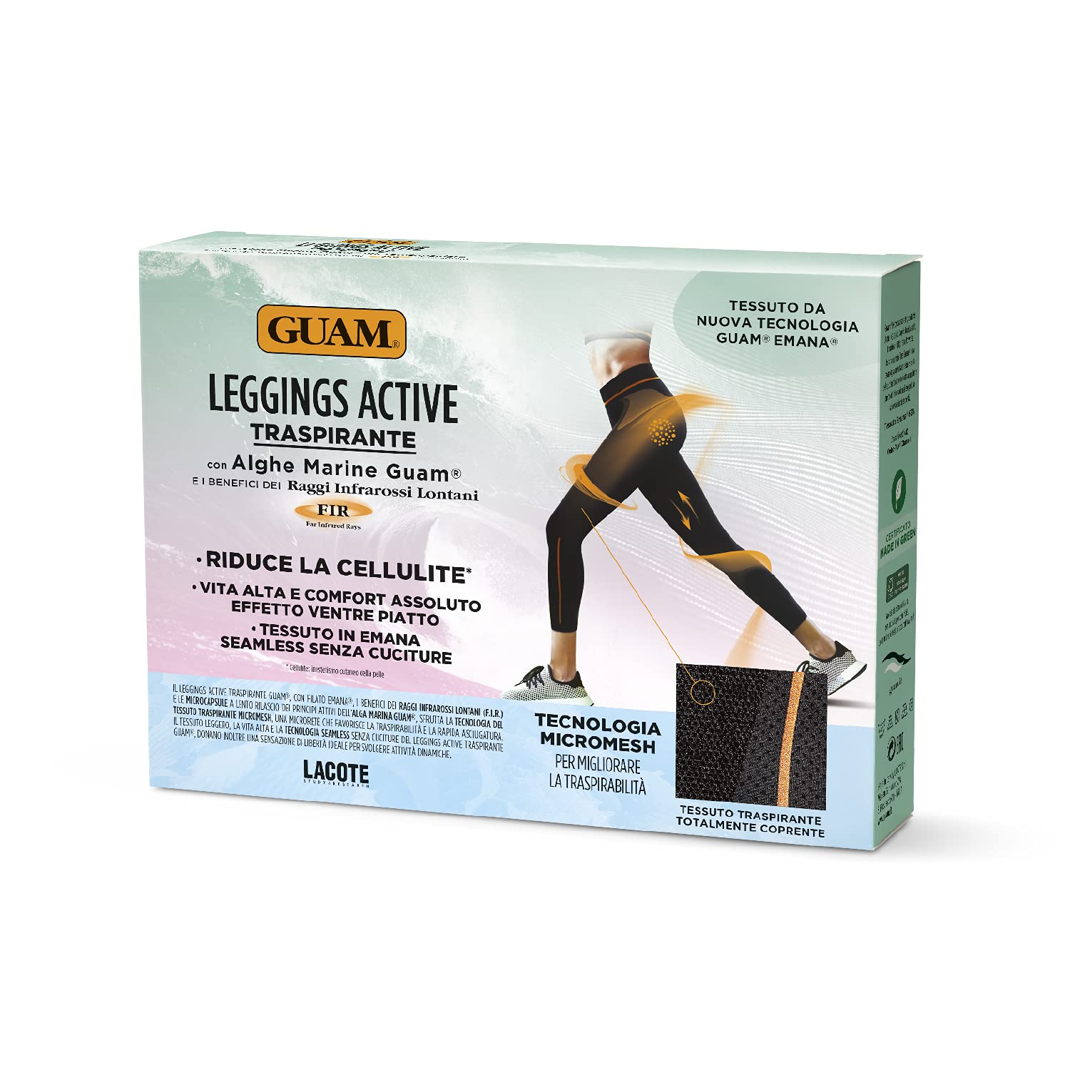 Guam Fibramar Leggings Attivi Traspiranti S-M Alghe Pancia Piatta