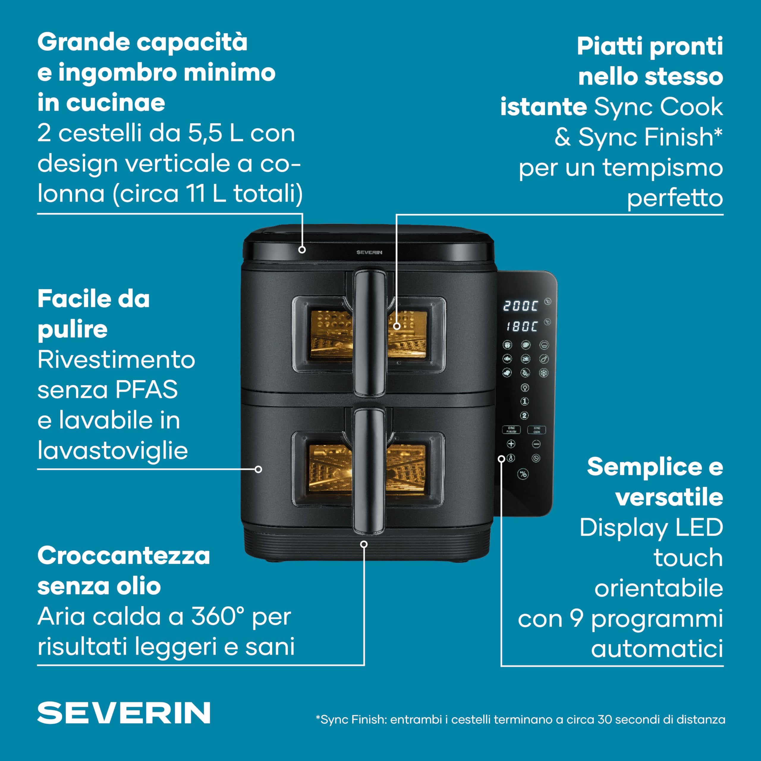 Severin FR 9598 friggitrice ad aria 11L Duo Stack 2800W 9 programmi