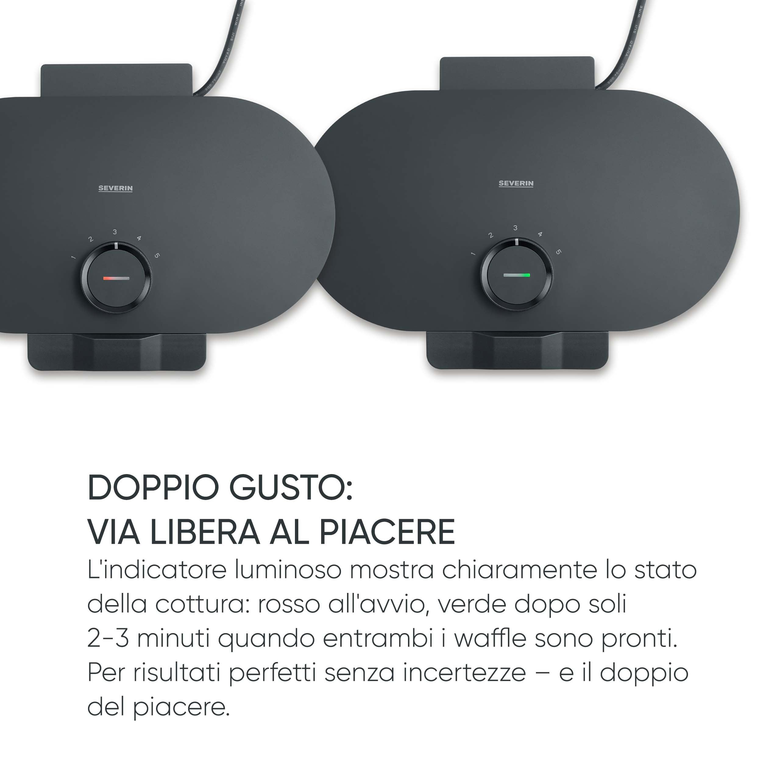Severin WA 2119 Piastra Waffle Design 2 Cialde Nero