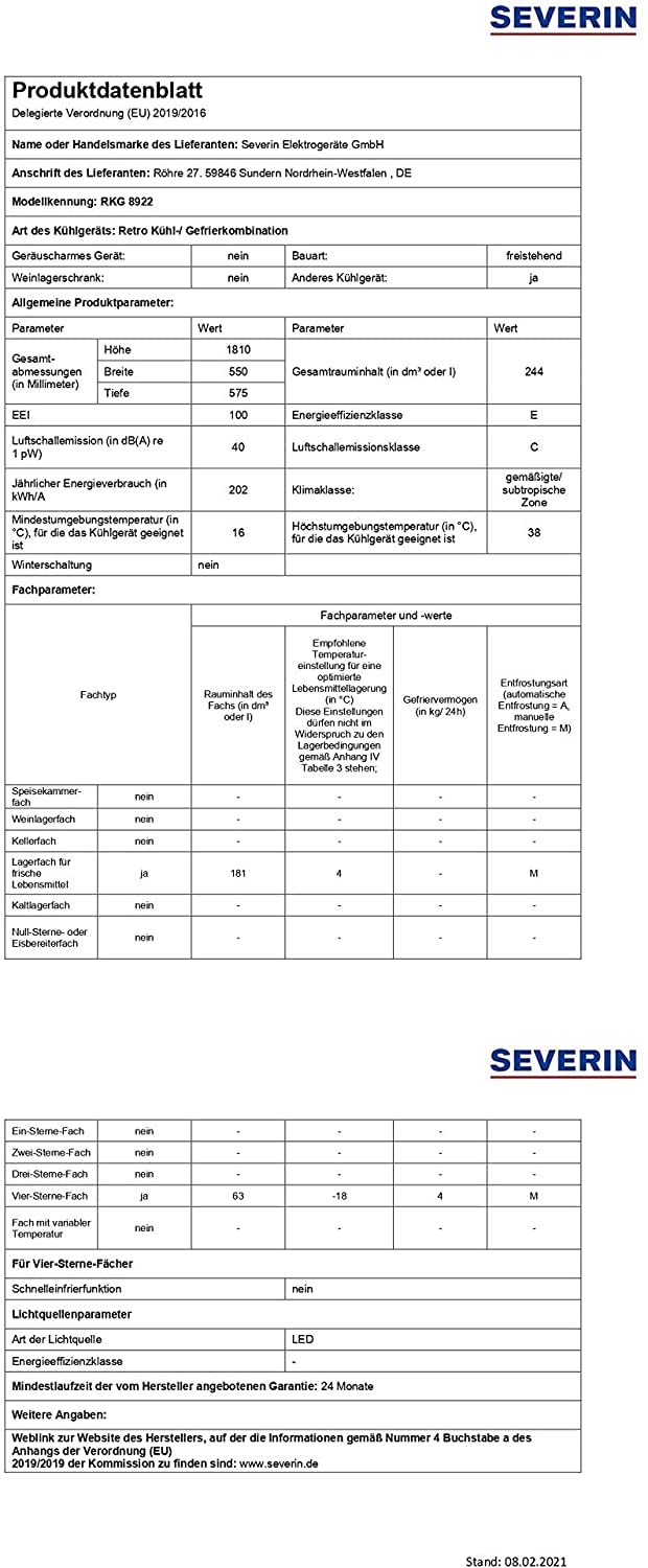 Severin RKG 8923 Frigorifero Combinato Retro Crema 244 L