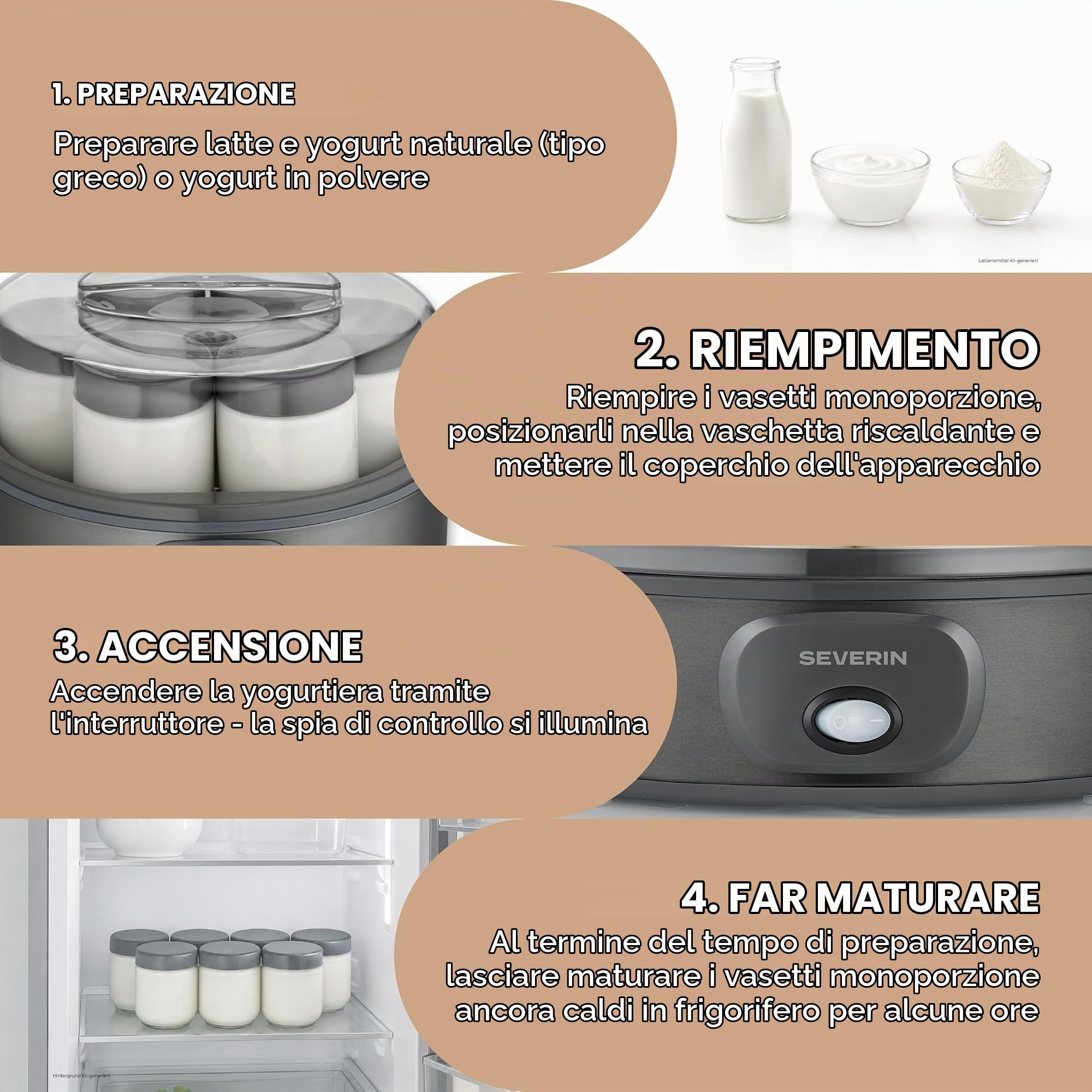 Severin JG 3510 yogurtiera elettrica grigio 7 vasetti stile greco