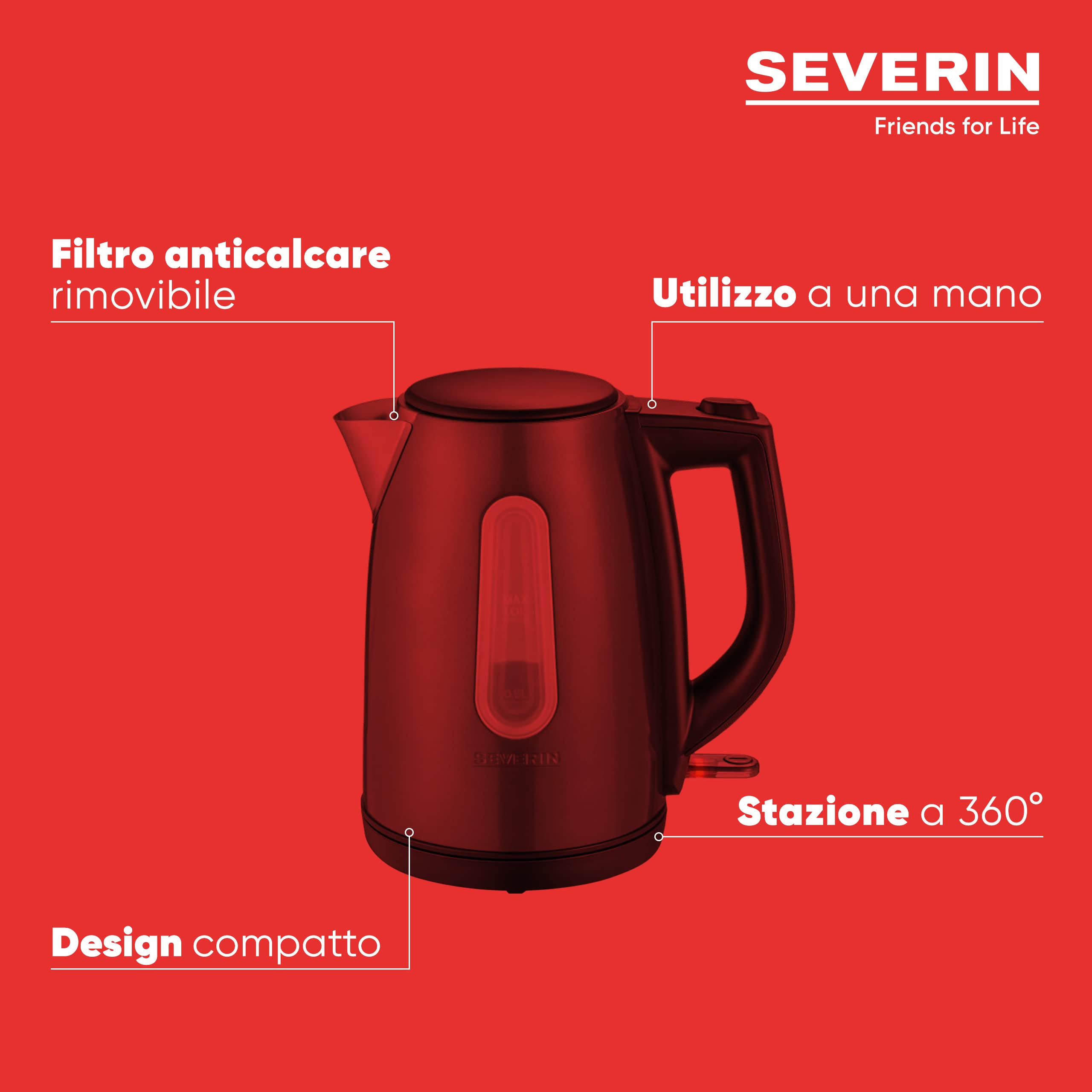 Severin WK 9540 Bollitore Elettrico 1 L Nero/Grigio