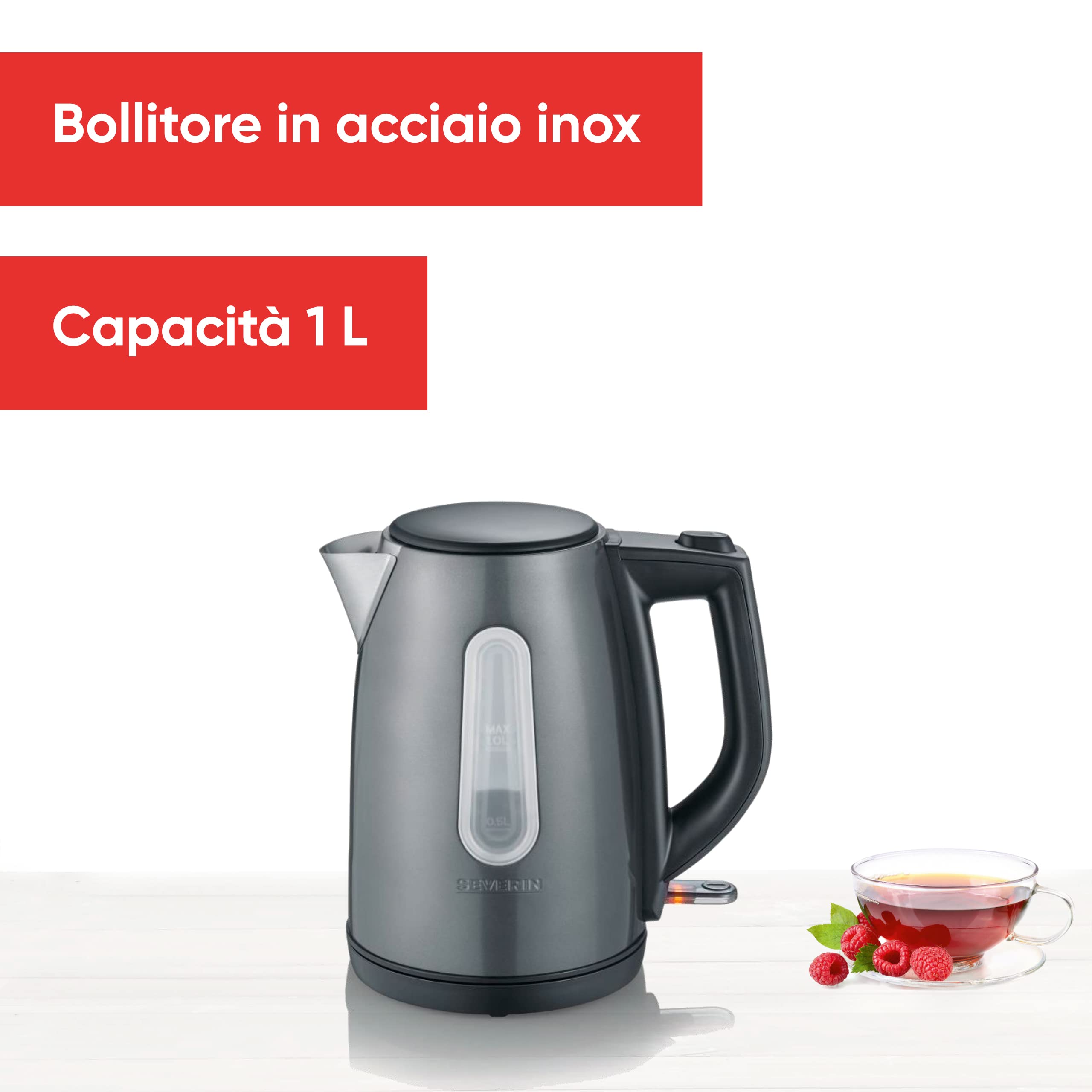 Severin WK 9540 Bollitore Elettrico 1 L Nero/Grigio