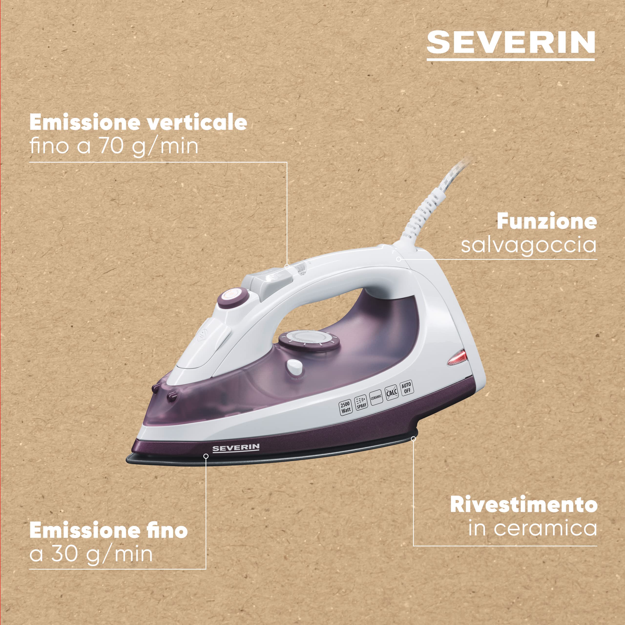 Severin Cura dei vestiti BA 3210 ferro da stiro vapore ceramica