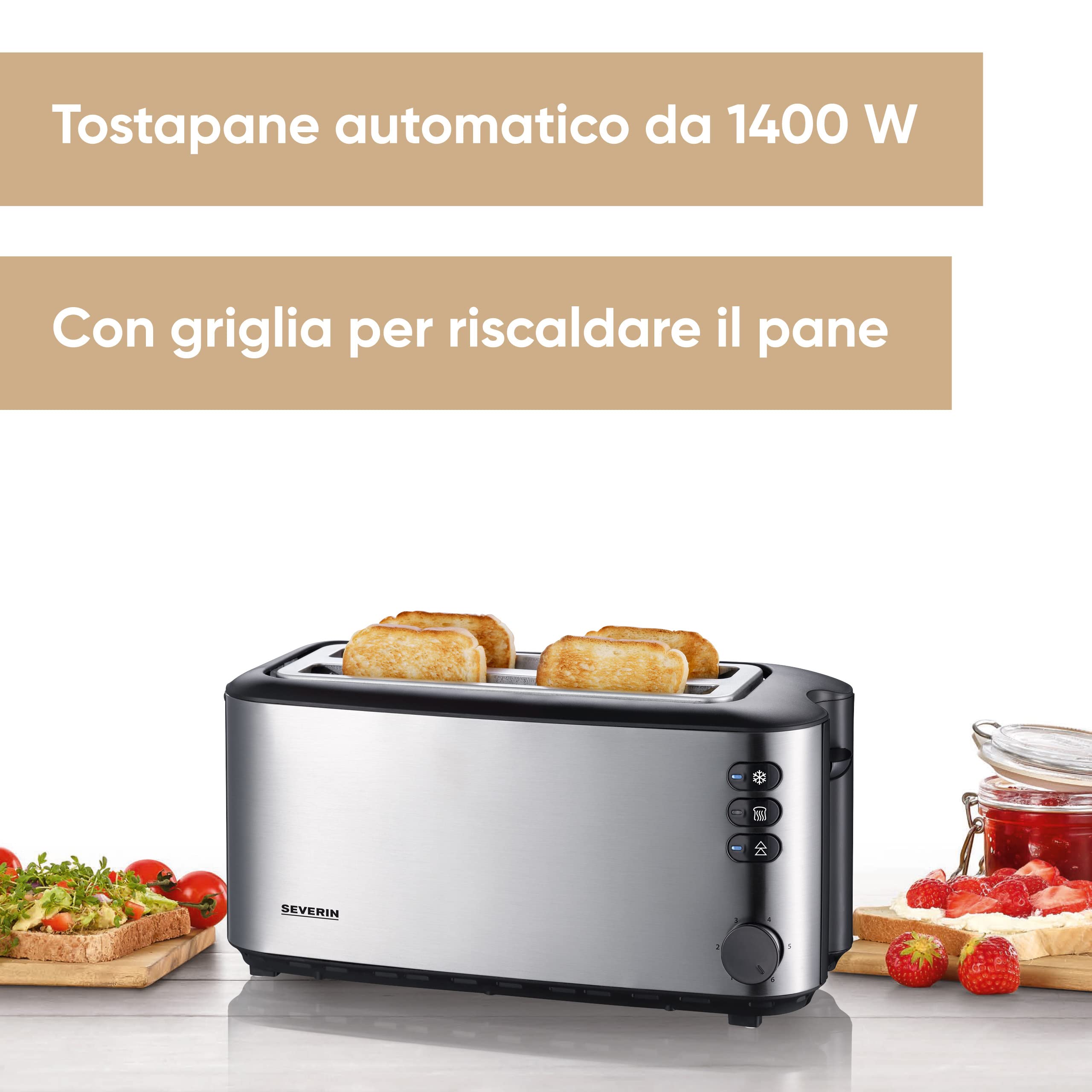Severin AT 2509 Tostapane 4 Fette Acciaio Satinato 1400W